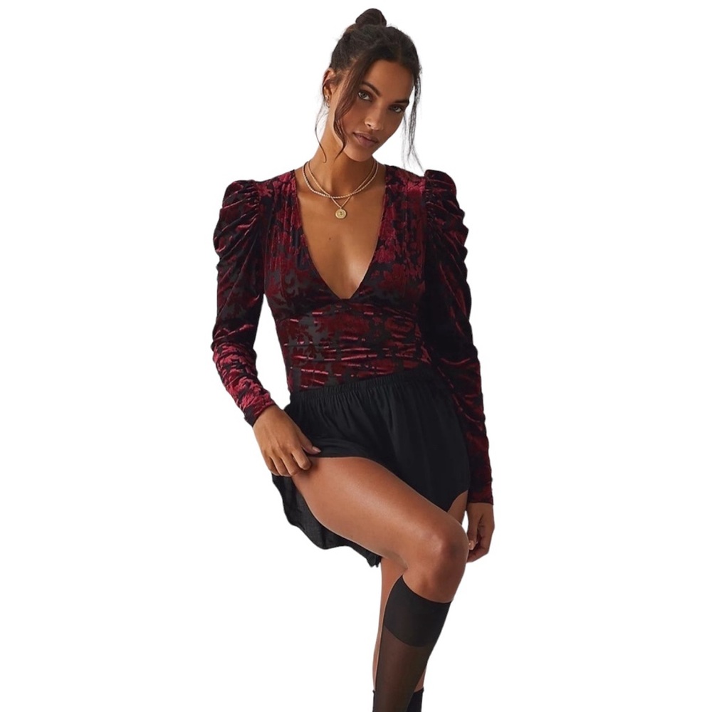 NWT Intimately Free People Magic Hour Velvet Bodysuit Burgundy holiday b… - Picture 2 of 10